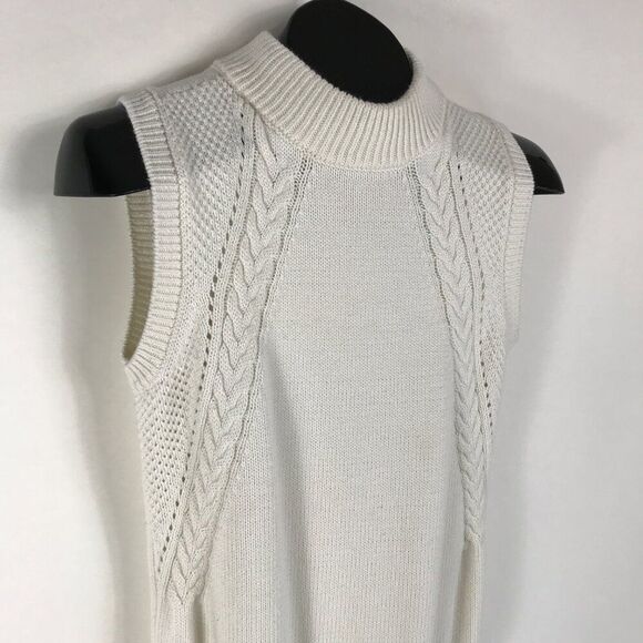 ModCloth Knit Enthusiast Sleeveless Sweater Women's Medium Ivory Career Holiday - Picture 4 of 10